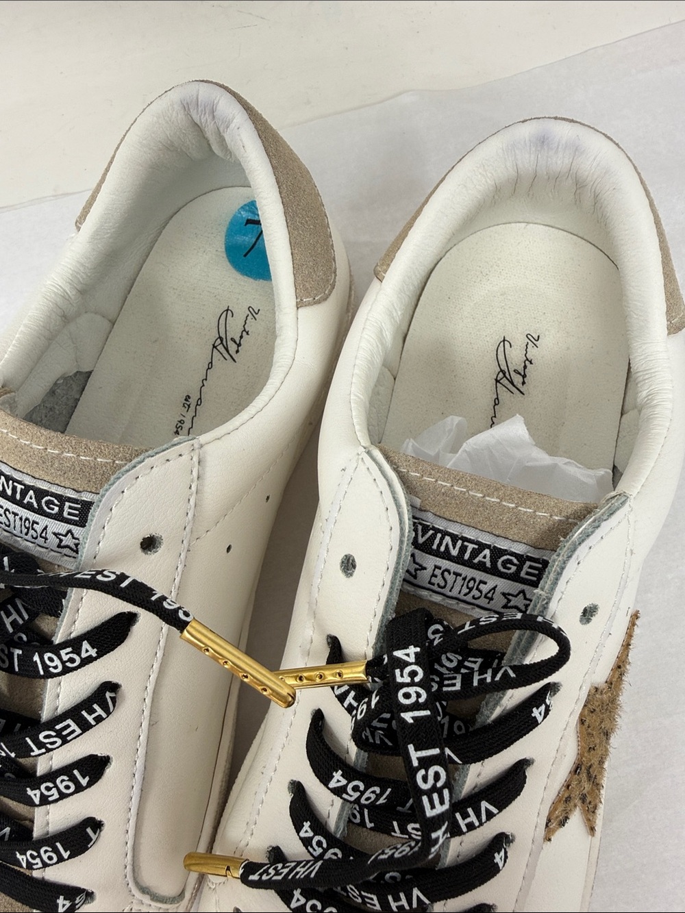 Vintage Havana Carla Calf Hair Leopard Star White Low Top Sneaker Taupe size 7.5 - Picture 4 of 12